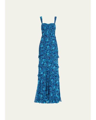 Saloni Chandra Floral Ruffled Gown - Blue