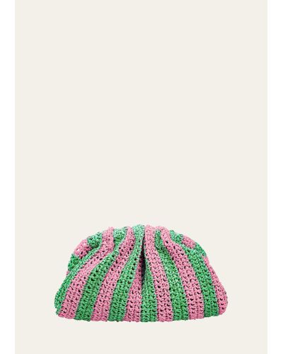 Maria La Rosa Game Striped Crochet Clutch Bag - Green
