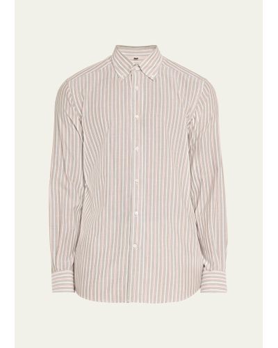 Bergdorf Goodman Linen-cotton Multi-stripe Sport Shirt - White