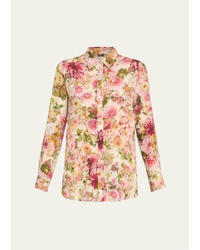 Adam Lippes Floral Print Crepe De Chine Button-front Shirt - White