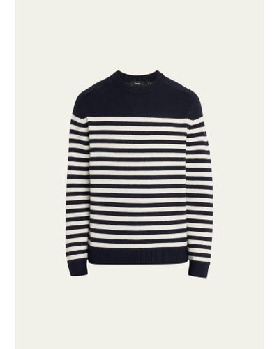 Theory Latho Striped Wool-cashmere Sweater - Blue