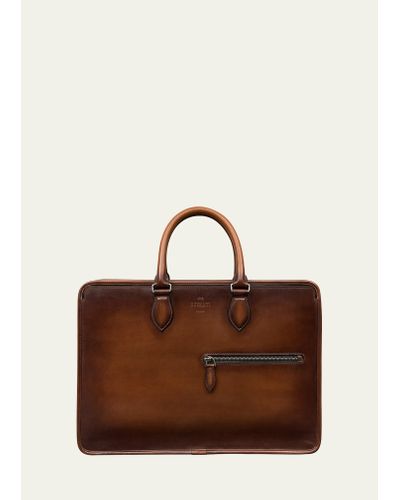 Berluti Un Jour Scritto Leather Briefcase - Brown