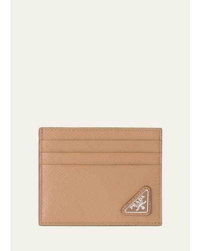 Prada Saffiano Leather Logo Card Case - Natural