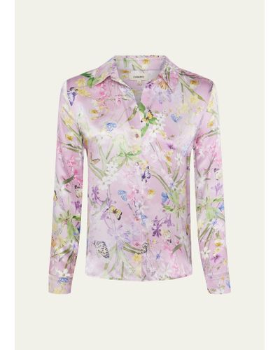 L'Agence Tyler Floral Butterfly Silk Blouse - Pink