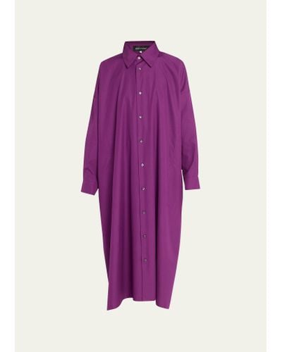 Eskandar Wide A-line Shirt Dress With Collar - Purple