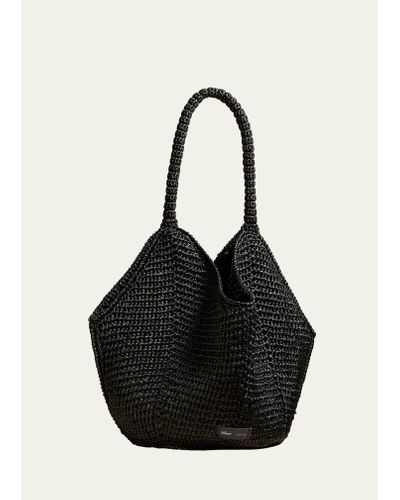 Khaite Lotus Medium Raffia Bucket Bag - Black