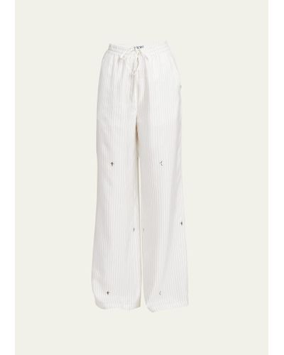 Loewe Suna Fujita Stripe Penguin-embroidered Pajama Pants - White