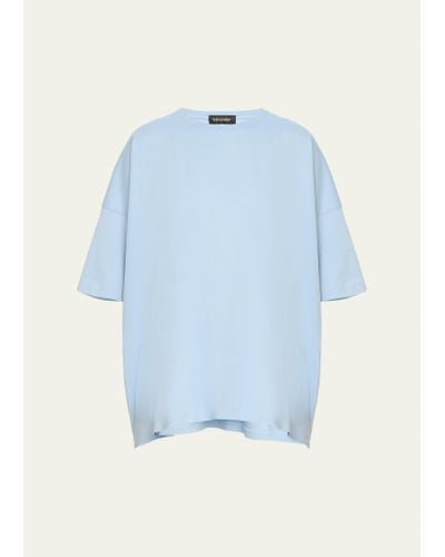 Eskandar Short Sleeve Longer Back T-shirt Mid Plus - Blue