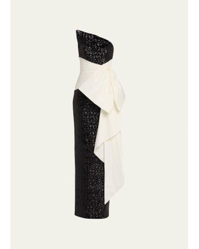 Pamella Roland Strapless Stretch Sequin Gown With Taffeta Bow Sash - White