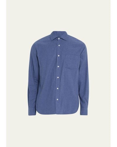 Hartford Paul Melange Flannel Sport Shirt - Blue