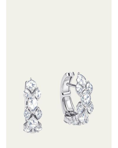 64 Facets 18k White Gold Huggie Hoop Cuff Earrings With Marquise Diamonds