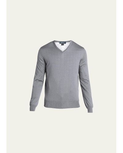 Bergdorf Goodman Solid Cashmere V-neck Sweater - Gray