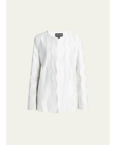 Giorgio Armani Technical Jersey Wave Textured Cardigan - White