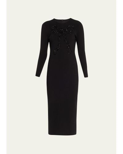 Carolina Herrera Bow Bead-embellished Body-con Midi Dress - Black