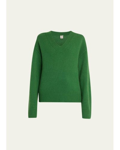 Totême V-neck Wool Cashmere Sweater - Green