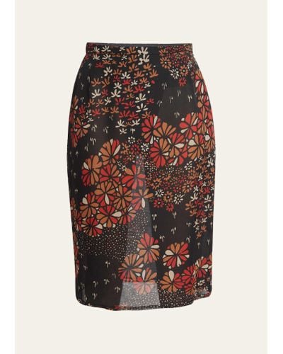 Saint Laurent Floral Chiffon Pencil Skirt - Multicolor
