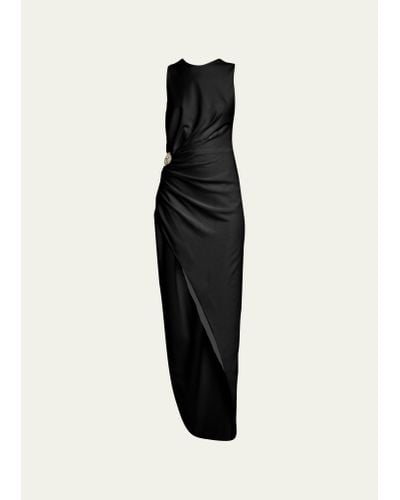Reem Acra Cutout Crystal Side Slit Asymmetric Dress - Black