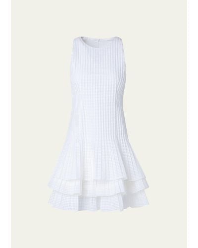 Akris Grid Organza Layered Short Dress - White