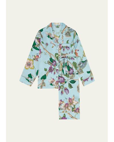 Olivia Von Halle Lila Floral-print Silk Pajama Set - Blue