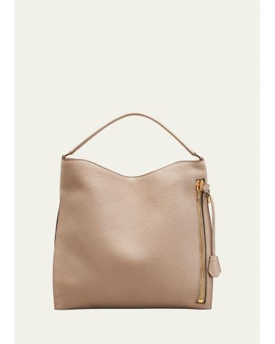 Tom Ford Alix Hobo Large In Grained Leather - Natural