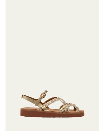 See By Chloé Sansa Metallic Braided Ankle-strap Sandals - Natural
