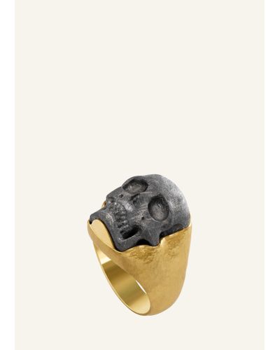 Jorge Adeler 14k Gold Muonionalusta Meteorite Skull Ring - Metallic