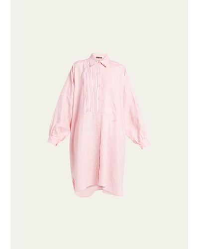Loro Piana Linen Button-front Shirtdress With Pleated Bib - Pink