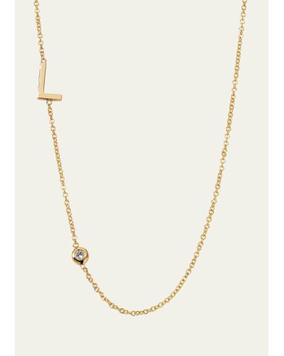 Zoe Lev 14k Gold Asymmetrical Initial And Bezel Diamond Necklace - Natural