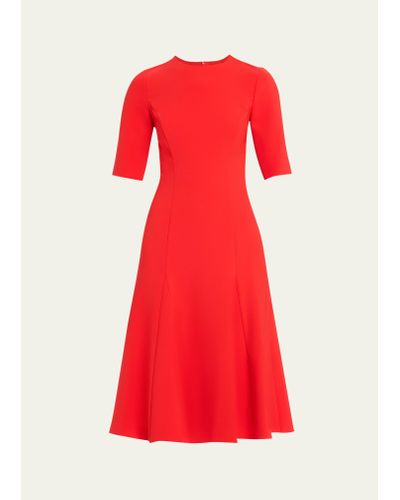 Carolina Herrera Godet Midi Dress With Front Seam Detail - Red