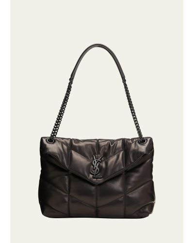 Saint Laurent Lou Puffer Medium Ysl Shoulder Bag In Quilted Leather - Black