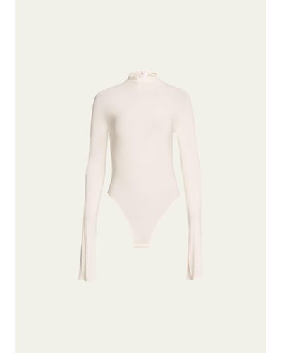 Alaïa Sheer Jersey Turtleneck Bodysuit - Natural