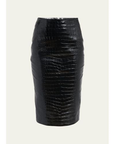 Versace Croc-embossed Patent Leather Pencil Skirt - Black