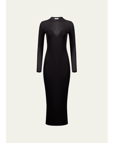 Nina Ricci Sheer Sweetheart Illusion Knit Body-con Midi Dress - Black