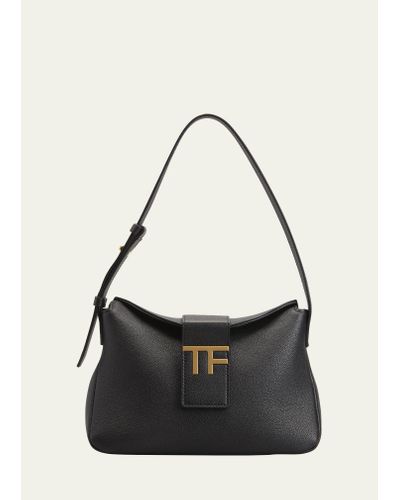 Tom Ford Mini Tf Grain Leather Hobo Bag - Black