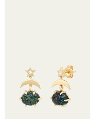 Andrea Fohrman 14k Yellow Gold Mini Cosmo Black Opal Drop Earrings With Diamonds - White