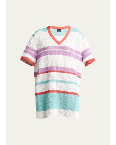 Giorgio Armani Striped Crochet Mini T-shirt Dress - Multicolor
