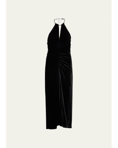 Veronica Beard Josette Velvet Chain Halter Gown - Black