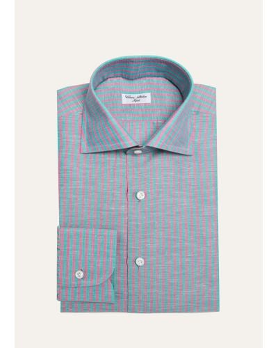 Cesare Attolini Linen-cotton Stripe Dress Shirt - Blue