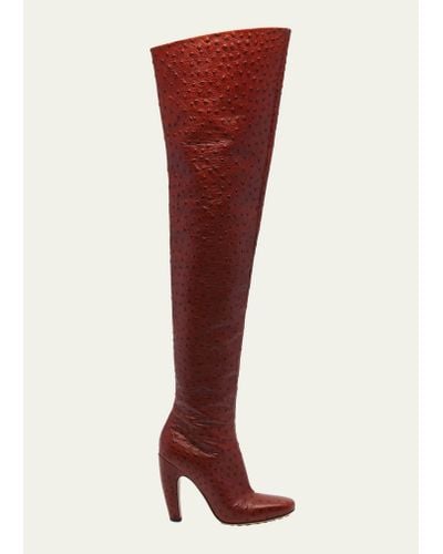 Bottega Veneta Canalazzo Embossed Leather Over-the-knee Boots - Red