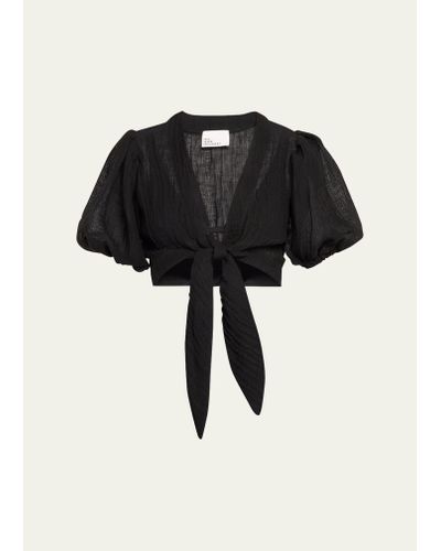 Lisa Marie Fernandez Pouf Gauze Tie Cropped Blouse - Black