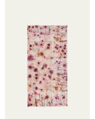 ALONPI Floral Wool Square Scarf - Pink