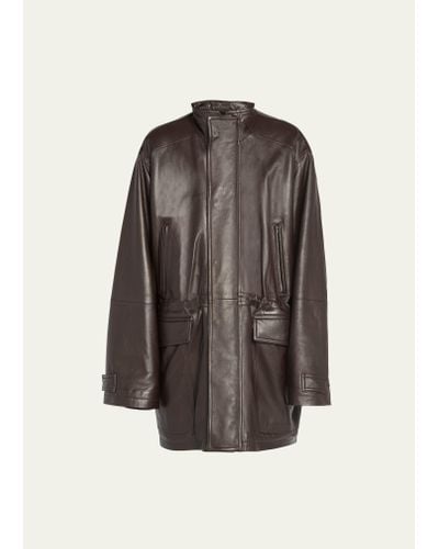 Balenciaga Oversized Leather Coat - Brown
