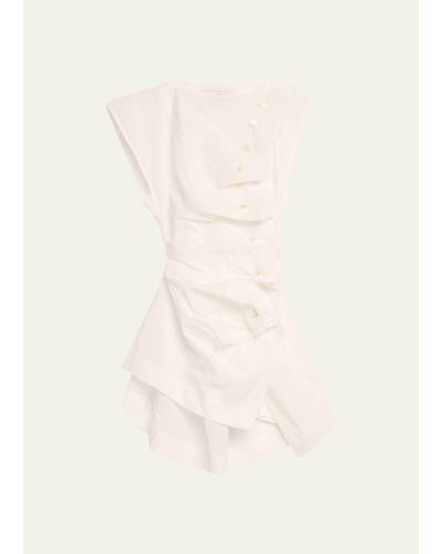 Christopher John Rogers Pleated Button-front Blouse With Lace-up Back - Natural