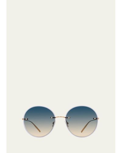 Barton Perreira Rigby Golden Titanium & Acetate Round Sunglasses - Blue