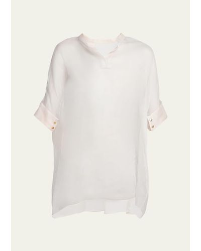 Giorgio Armani Short-sleeve Sheer Silk Tunic Top With Cami - White
