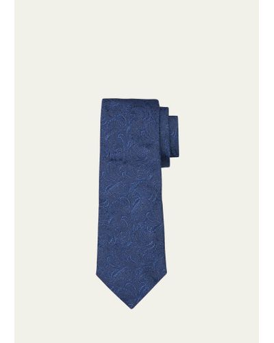 Brunello Cucinelli Silk-cotton Tonal Paisley Tie - Blue