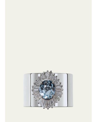YUTAI Platinum Revive Ring With Aquamarine And Diamonds - White