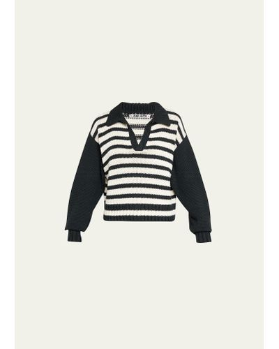 Ciao Lucia Venezia Striped Polo Sweater - Black