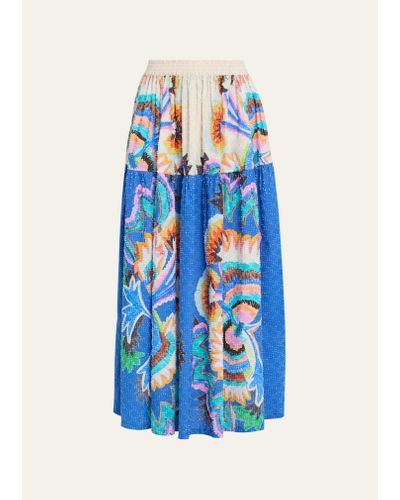 Rianna + Nina Minu Abstract Pleated Maxi Skirt - Blue