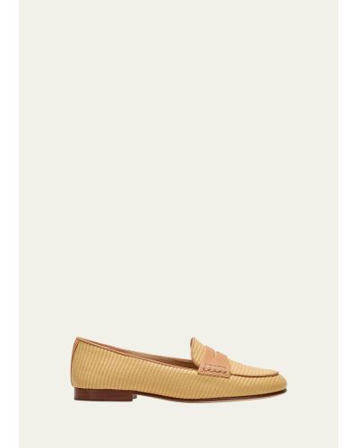 Veronica Beard Raffia Leather Slip-on Penny Loafers - Natural